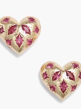 Kendra Scott holland Yellow Gold Heart Stud Earrings with Pink Crystals
